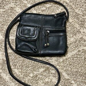 Tignanello black pebble leather crossbody bag / purse